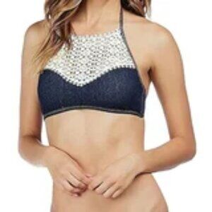 Kenneth Cole REACTION Womens Denim Crochet High-Neck Bikini Top XS*